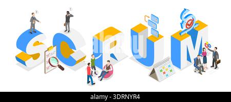 3D Isometric Flat  Illustration of Scrum Framework, Enhancing Team Efficiency Stock Photo