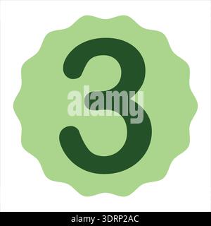 Colorful Number Three Vector Illustration. Designed for education, counting concepts, infographics, branding and digital media projects. Stock Vector
