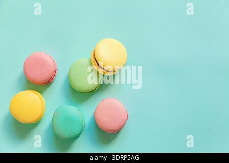 Colorful macaron on blue background Stock Photo