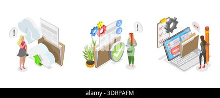 3D Isometric Flat  Illustration of Computing Online Services, Concepts For Database Security Stock Photo