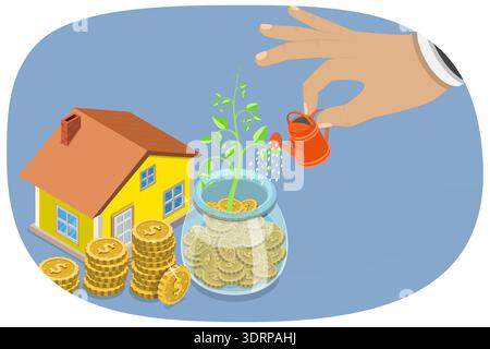 3D Isometric Flat  Illustration of Wealth Profit Growth, Mutual Fund or Growing Investment Stock Photo