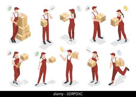 3D Isometric Flat Illustration of Delivery Service, Collection Of Mail ...