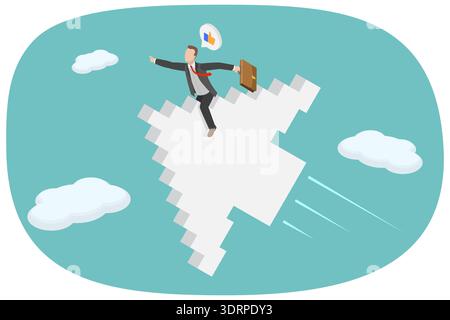 3D Isometric Flat  Illustration of SEO, Boost Website, Enhance Rankings, Online Advertising And Marketing Strategies Stock Photo
