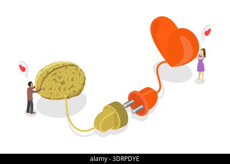 3D Isometric Flat Vector Illustration of Heart And Brain Stock Photo