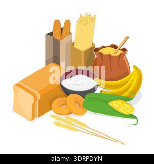 3D Isometric Flat Vector Illustration of Carbohydrates Stock Photo