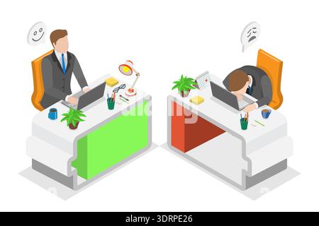 3D Isometric Flat Vector Illustration of Burnout Vs Full Energy Stock Photo