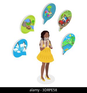 3D Isometric Flat Vector Illustration of Fantasy and Brainstorm Process Visualization Stock Photo