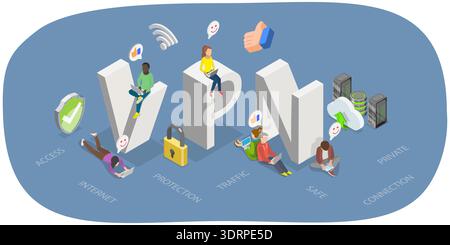 3D Isometric Flat Vector Illustration of VPN Stock Photo