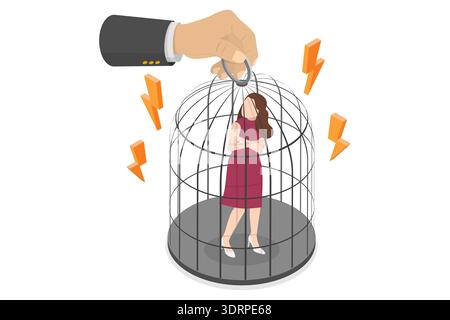 3D Isometric Flat Vector Illustration of Girl In Birdcage Stock Photo