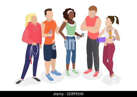 3D Isometric Flat Vector Illustration of Friends Workout Together Stock Photo