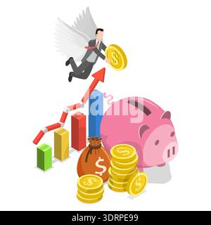 3D Isometric Flat  Illustration of Angel Investor Financial Support , Startup Investement Stock Photo