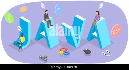3D Isometric Flat  Illustration of Java, Advertisement For Special Programming Language And Computing Platform. Stock Photo