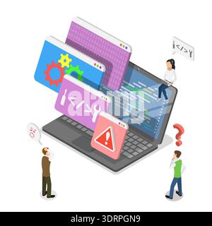 3D Isometric Flat Vector Illustration of Code Error Stock Photo