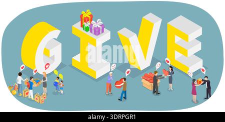 3D Isometric Flat Vector Illustration of Charity Stock Photo
