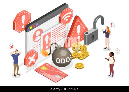 3D Isometric Flat Vector Illustration of Online Fraud Stock Photo