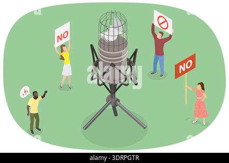 3D Isometric Flat Vector Illustration of Censorship Stock Photo