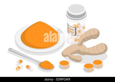 3D Isometric Flat Vector Illustration of Curcumin Stock Photo