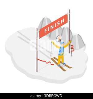 3D Isometric Flat Vector Illustration of Ski Finish Stock Photo