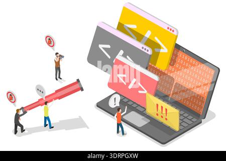3D Isometric Flat Vector Illustration of Bug Bounty Program Stock Photo