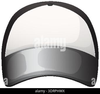 Minimalist vector of a black and white baseball cap, front view, clean shading, simple style Stock Vector