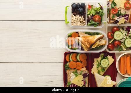 Healthy Lunch Ideas for Work or School in a Colorful and Organized Collage Format Stock Photo