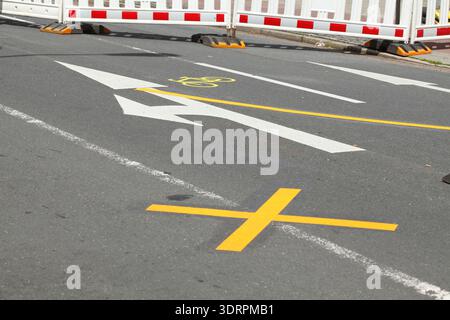 Road marking direction arrow, cycle path, diversion Stock Photo