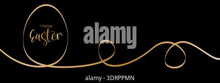 Abstract easter banner with golden egg line and elegant typography on black background. Luxury vector illustration template for spring greeting card Stock Vector