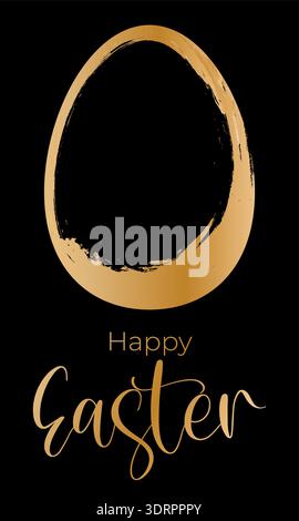 Elegant easter card with large golden egg shape and happy text on dark background for spring celebration. Luxury vector illustration for business Stock Vector