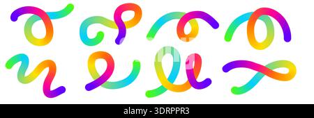 Gradient Line Shapes in organic curve composition with colorful swirl pattern and liquid ribbon effect. Vector illustration for abstract art poster Stock Vector