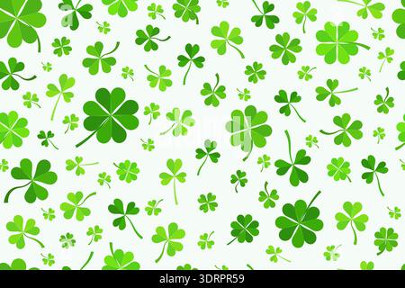 Clover leaves seamless pattern. Shamrock vector background for Irish St. Patrick Day celebration. Spring holiday illustration with green trefoils on Stock Vector