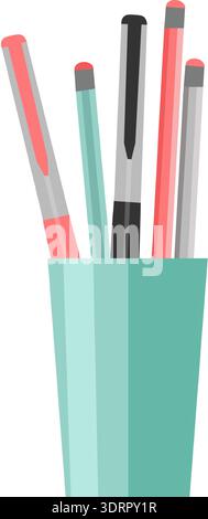 cup with office stationary vector icon isolated on white Stock Vector