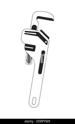 Adjustable pipe wrench 2D line object Stock Vector