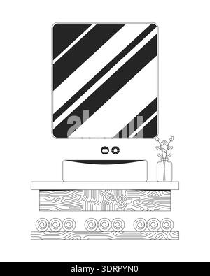 Modern bathroom sink with mirror 2D line object Stock Vector