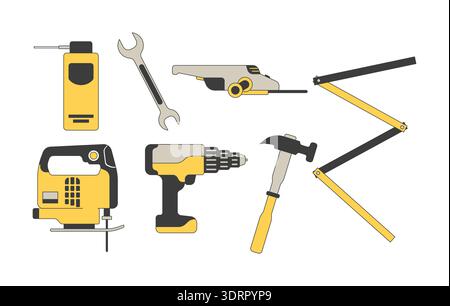 Construction tools 2D cartoon objects set Stock Vector