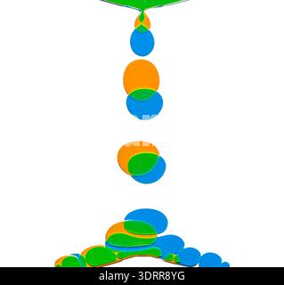 a striking abstract depicting the dynamic process of colored liquid drops falling, merging, and interacting. The artwork showcases a captivating displ Stock Photo