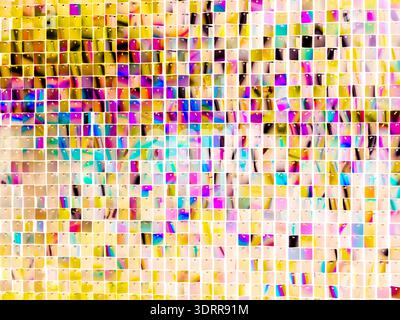 a wind-driven shimmer wall backdrop featuring square, iridescent, holographic sequins. These panels are a popular choice for event decorations due to Stock Photo