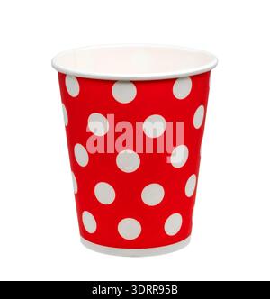 disposable red and white polka dot cup on white background Stock Photo