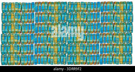 The items in the image are multi-colored square glass mosaic tiles opal or mother of pearl square plate beads Stock Photo