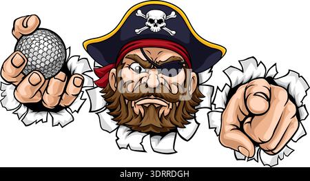 Pirate Golf Ball Sports Team Mascot Illustration Stock Vector