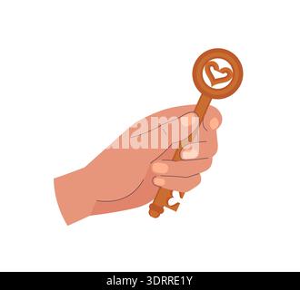 Hand holding golden vintage key. Financial growth. Access to secret and confidential information concept Stock Vector