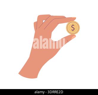 Hand holding gold coin. Finance, wealth, savings concept. Flat isolated vector illustration Stock Vector