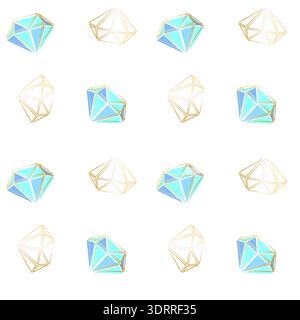 Crystal pattern, luxury chic background with diamonds in gold and blue color. Vector illustration Stock Vector