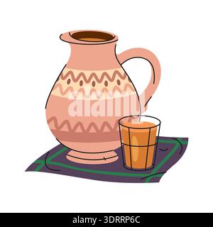 Stewed fruit drink or Ukrainian compote beverage. Vector traditional dried apple or pear, berry liquid in carafe or jug. Nonalcoholic boiled organic meal in cup. Uzvar or uzwar for holiday or festive. Stock Vector