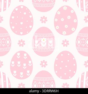 Seamless pattern with pink Easter eggs on a pastel background. Stock Vector
