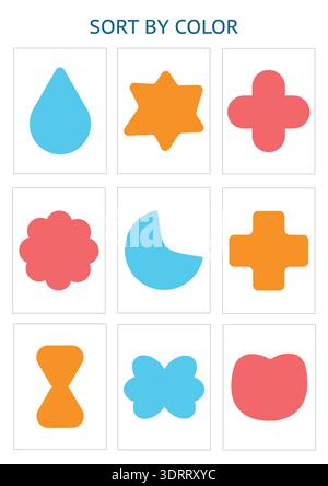 Color Sorting Printable Cards with Abstract Shapes Stock Vector