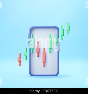 Smartphone with 3d candlestick chart on screen. Stock Vector