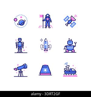 Space exploration - line design style icons set Stock Vector