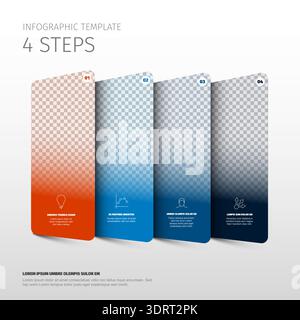 An infographic template featuring 4 steps with colored banners and image placeholders. This infographic template is perfect for showcasing a 4 steps b Stock Vector