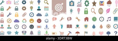 Universal Web and App Interface Icons Mega Set Colorful Vector Collection Stock Vector