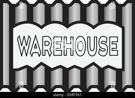 Corrugated metal style sign with warehouse text centered in a bold outlined frame Stock Vector